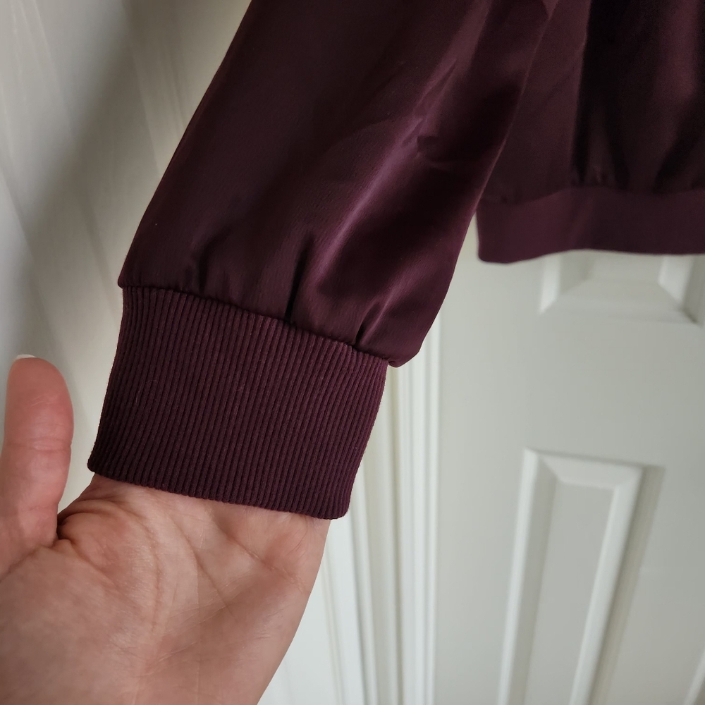 Lane Bryant Satin Bomber Jacket O-Ring Zipper Pull Athleisure Plum Size 16 - Picture 3 of 9